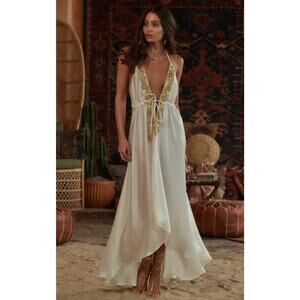 Kareena’s Embellished Silk Maxi Dress One Size Halter Neck Fairy Y2K Bohemian
